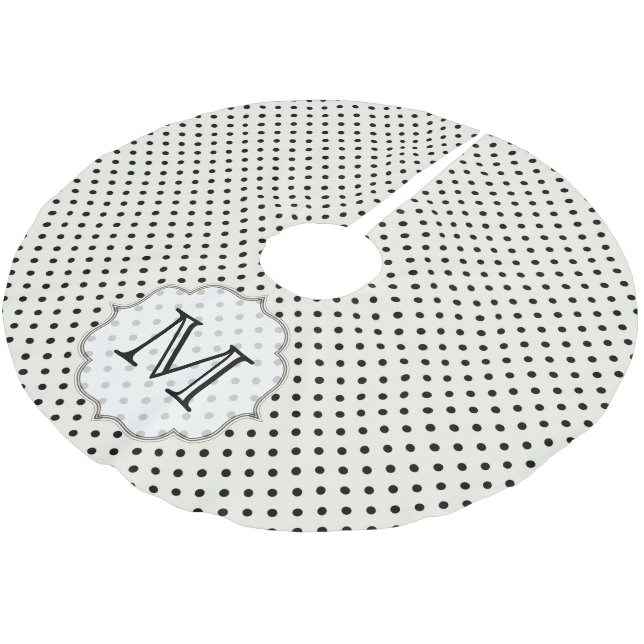 Black Polka Dot Polkad Monogram Initial Tree Skirt (Angled)