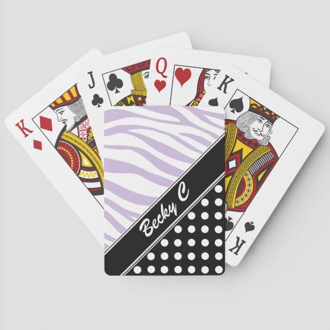 Black Polka Dot Purple Zebra Print Playing Cards (Back)