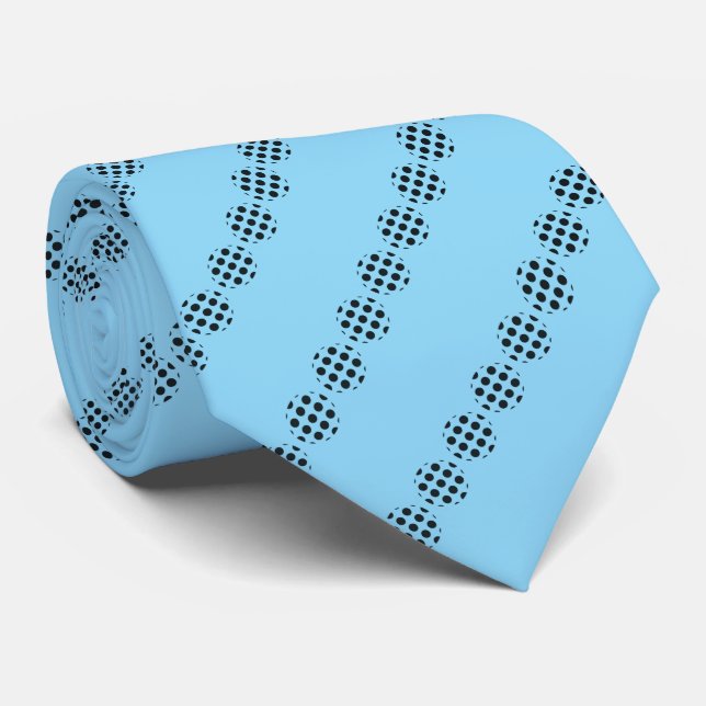 Black Polka Dot Screen Circles Pattern On Blue Tie (Rolled)