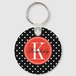 Black Polka Dot with Orange Monogram Key Ring