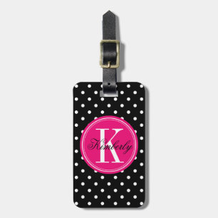 Black Polka Dot with Pink Monogram Luggage Tag