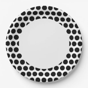 Black Polka Dot with White Circle Paper Plate