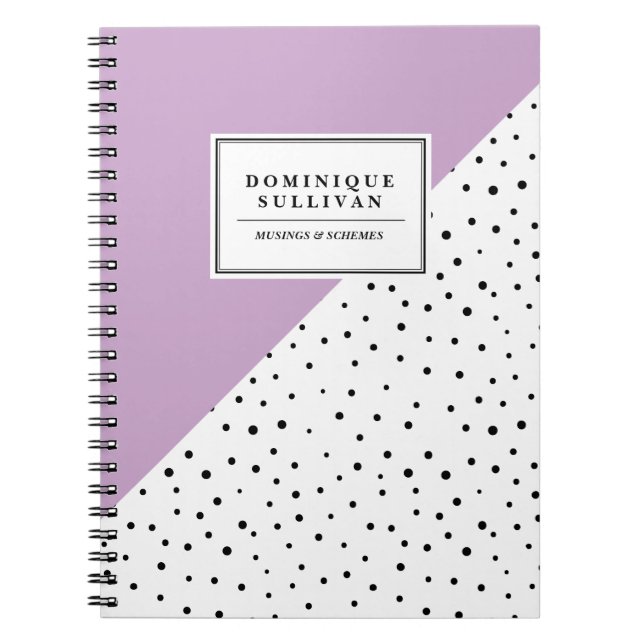 Black Polka Dots Blush Lilac Abtract Pattern Spiral Notebook (Front)