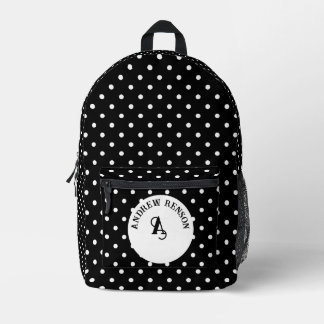 Black polka dots customisable printed backpack