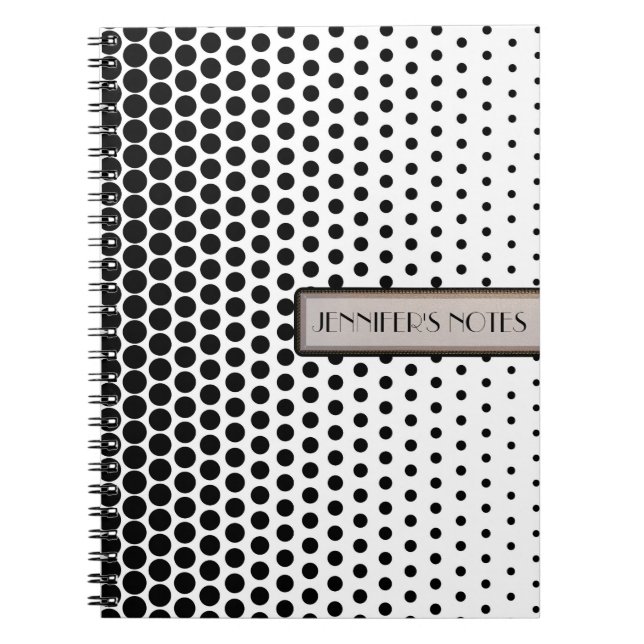 Black Polka Dots Elegant Modern White Notebook (Front)