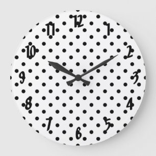 black polka dots in white background large clock