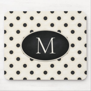 Black Polka Dots on Antique White Monogrammed Mouse Pad
