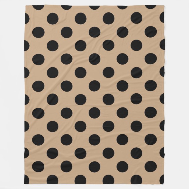 Black polka dots on beige fleece blanket (Front)