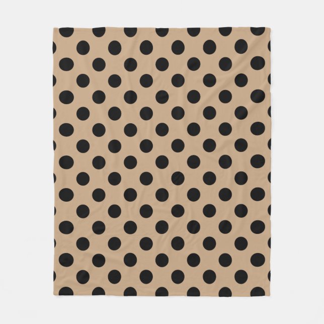 Black polka dots on beige fleece blanket (Front)