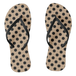Black polka dots on beige jandals