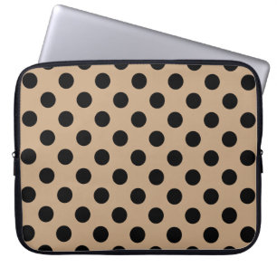 Black polka dots on beige laptop sleeve
