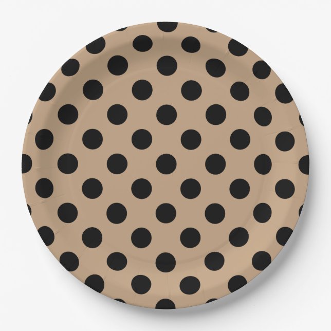Black polka dots on beige paper plate (Front)