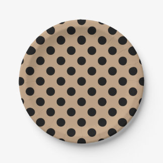 Black polka dots on beige paper plate