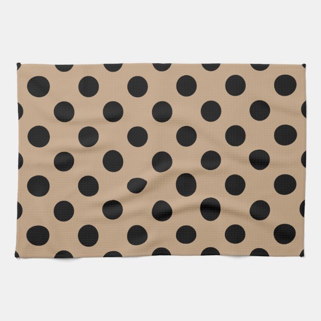 Black polka dots on beige tea towel (Horizontal)