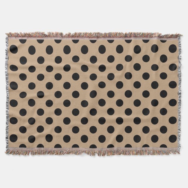 Black polka dots on beige throw blanket (Front)