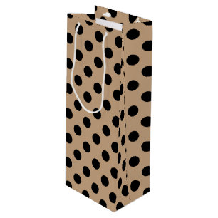 Black polka dots on beige wine gift bag