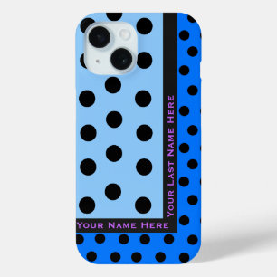 Black Polka Dots on Blues - Personalised iPhone 15 Case