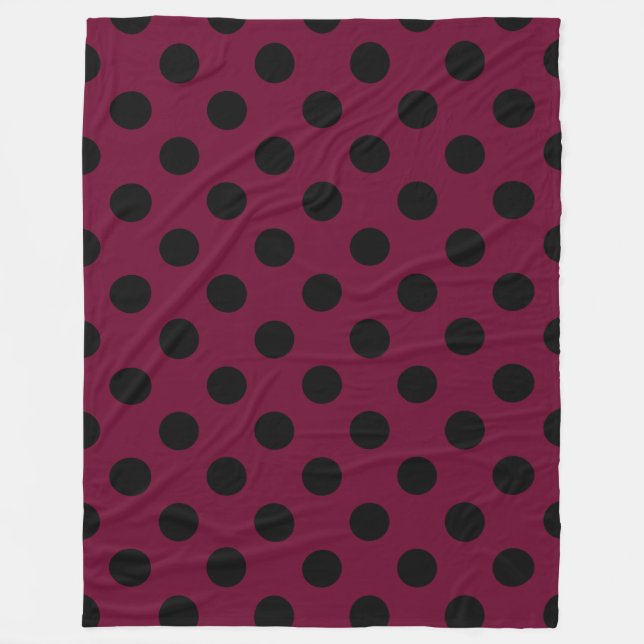Black polka dots on burgundy fleece blanket (Front)