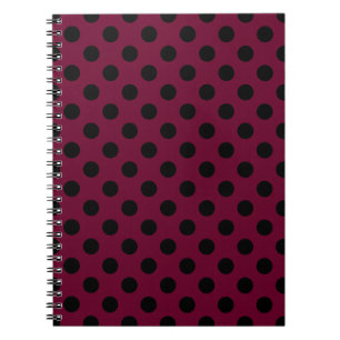 Black polka dots on burgundy spiral notebook