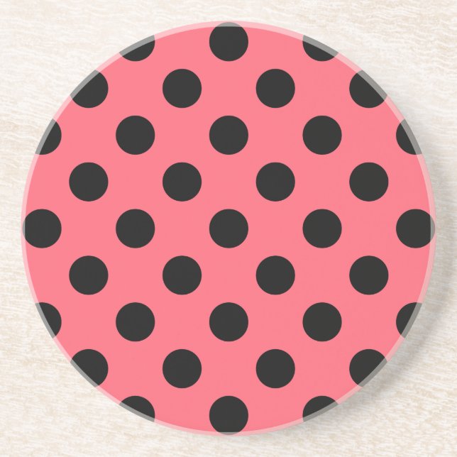 Black polka dots on coral coaster (Front)