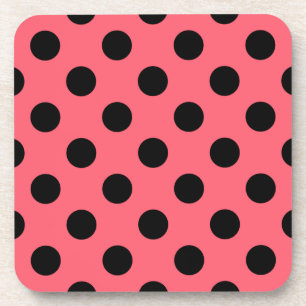 Black polka dots on coral coaster