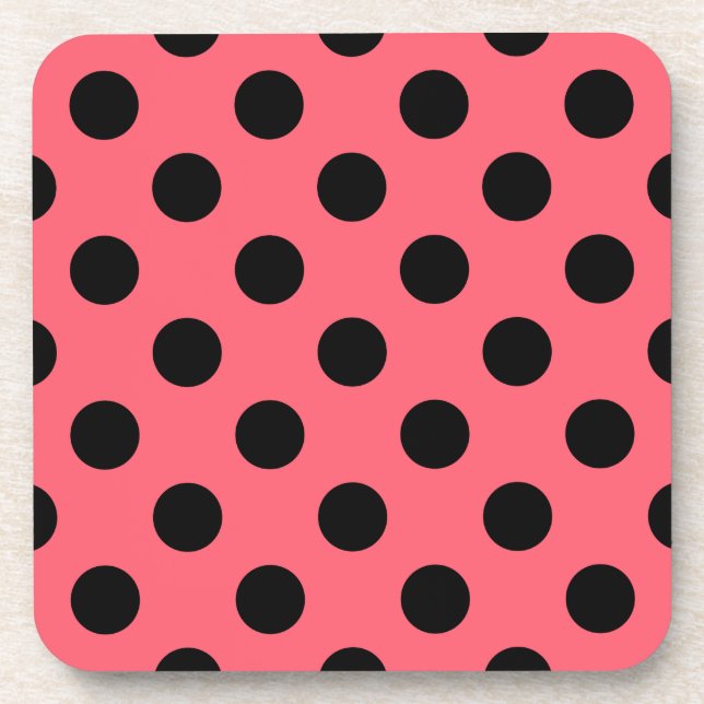 Black polka dots on coral coaster (Front)