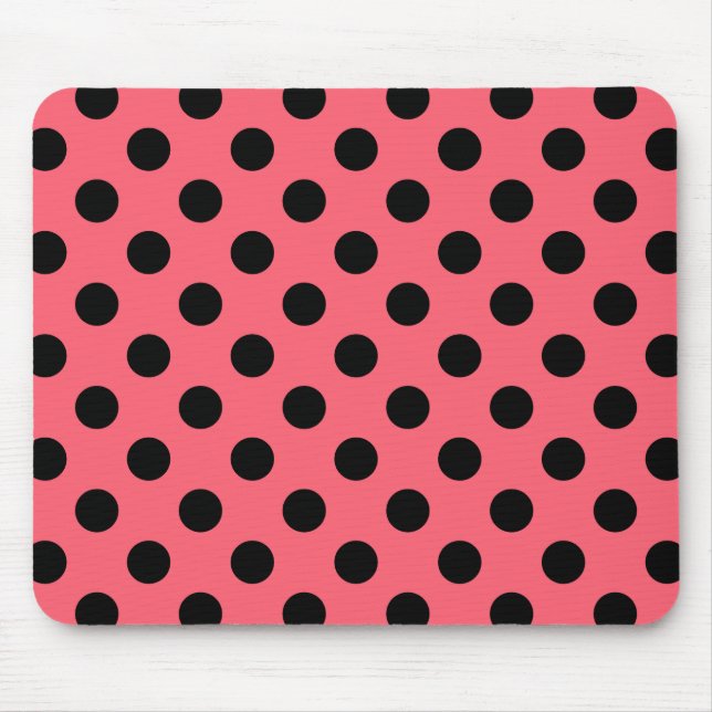 Black polka dots on coral mouse pad (Front)
