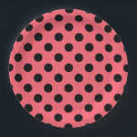 Black polka dots on coral paper plate<br><div class="desc">Black polka dots on coral</div>