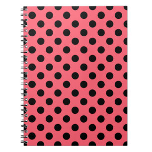 Black polka dots on coral spiral notebook