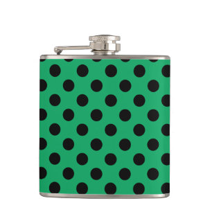 Black polka dots on fresh green hip flask
