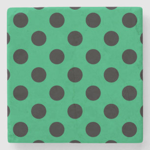Black polka dots on fresh green stone coaster