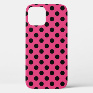 Black polka dots on fuchsia iPhone 12 case