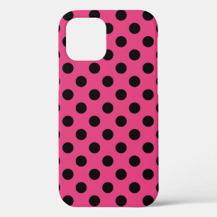 Black polka dots on fuchsia iPhone 12 case