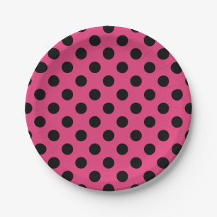 Black polka dots on fuchsia paper plate