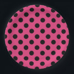 Black polka dots on fuchsia paper plate<br><div class="desc">Black polka dots on fuchsia</div>