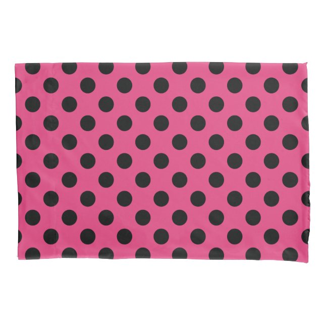 Black polka dots on fuchsia pillowcase (Front)