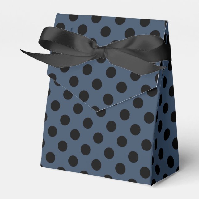 Black polka dots on gray-blue favour box (Front Side)