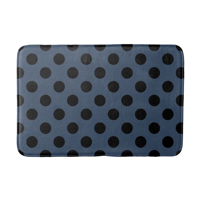 Black polka dots on grey-blue bath mat (Front)