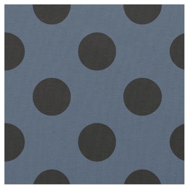Black polka dots on grey-blue fabric (Close Up)