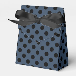 Black polka dots on grey-blue favour box