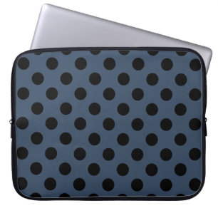 Black polka dots on grey-blue laptop sleeve
