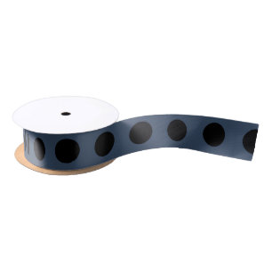 Black polka dots on grey-blue satin ribbon