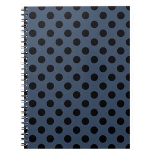 Black polka dots on grey-blue spiral notebook