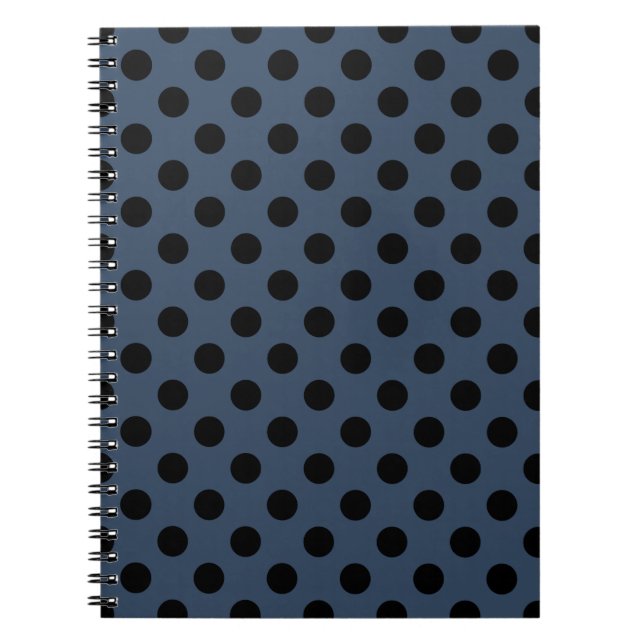 Black polka dots on grey-blue spiral notebook (Front)