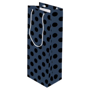 Black polka dots on grey-blue wine gift bag