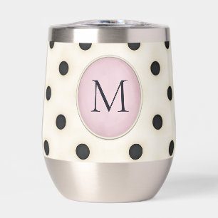 Black Polka Dots on Ivory Monogrammed (Pale Pink)