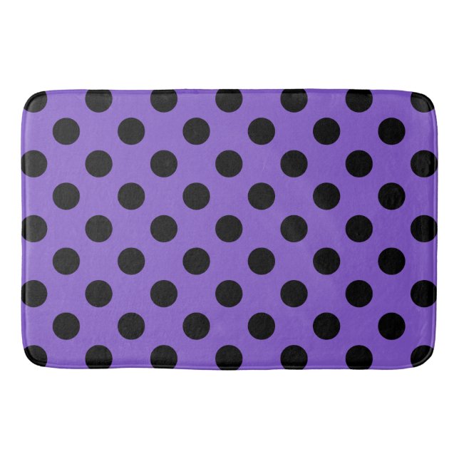 Black polka dots on lavender bath mat (Front)