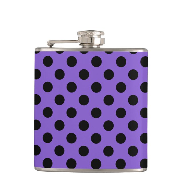 Black polka dots on lavender hip flask (Front)