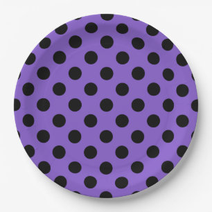 Black polka dots on lavender paper plate