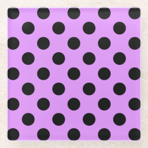 Black polka dots on lilac glass coaster
